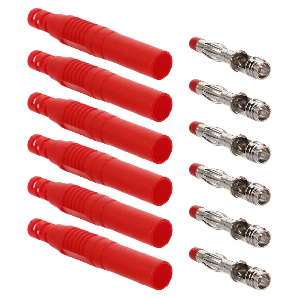 6Pcs 4Mm Pure Copper Banana Plugs Solder Cable Connectors Shrouded Safety Design High Conductivity Heat Resistant Speaker Audio