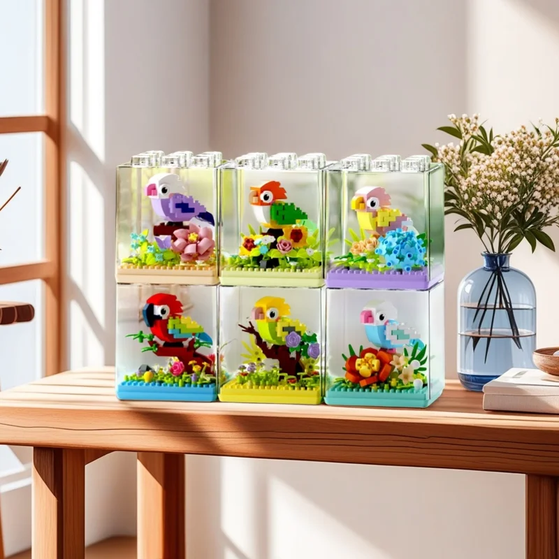 

190+ PCS Parrot Flower Building Block Toy, Cool and Stylish with Dust Cover, Can Be Freely Combined and Matched (with Box)