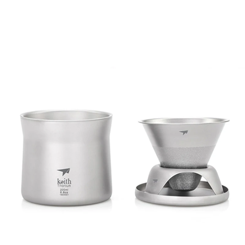 KEITH Titanium Coffee Maker with Infuser Portable Tea Maker 220ml Outdoor Camping Tableware Titanium Coffee Mug Set Bag Gifts