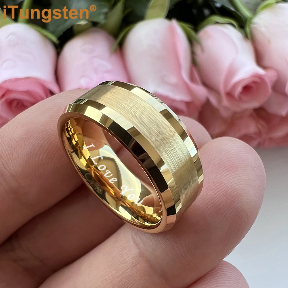 iTungsten 6mm 8mm Tungsten Carbide Finger Ring Men Women Engagement Wedding Band Fashion Jewelry I Love You Engraved Comfort Fit