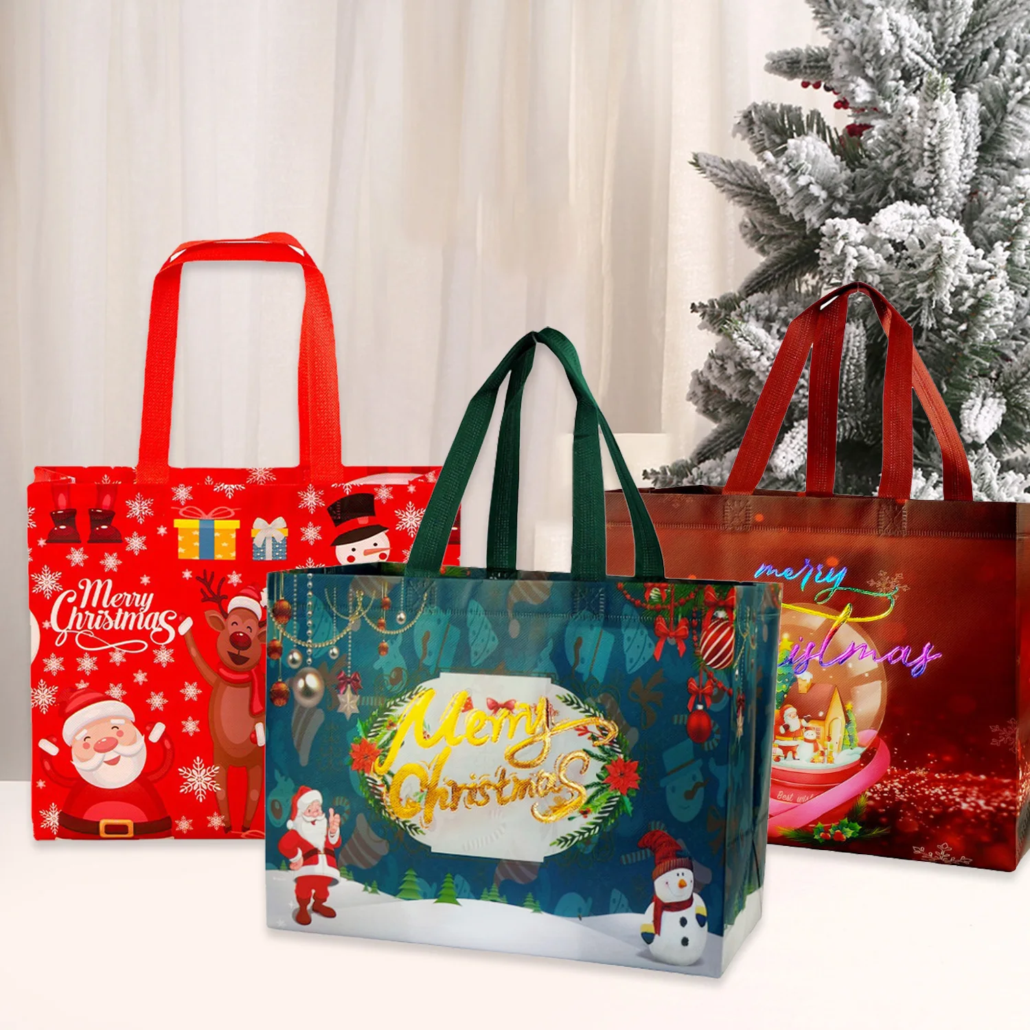 Marry Christmas Tote Bags Gift Package Fabric Handle Santa Claus Home Handmade Kids Party Favors New Year Supplies