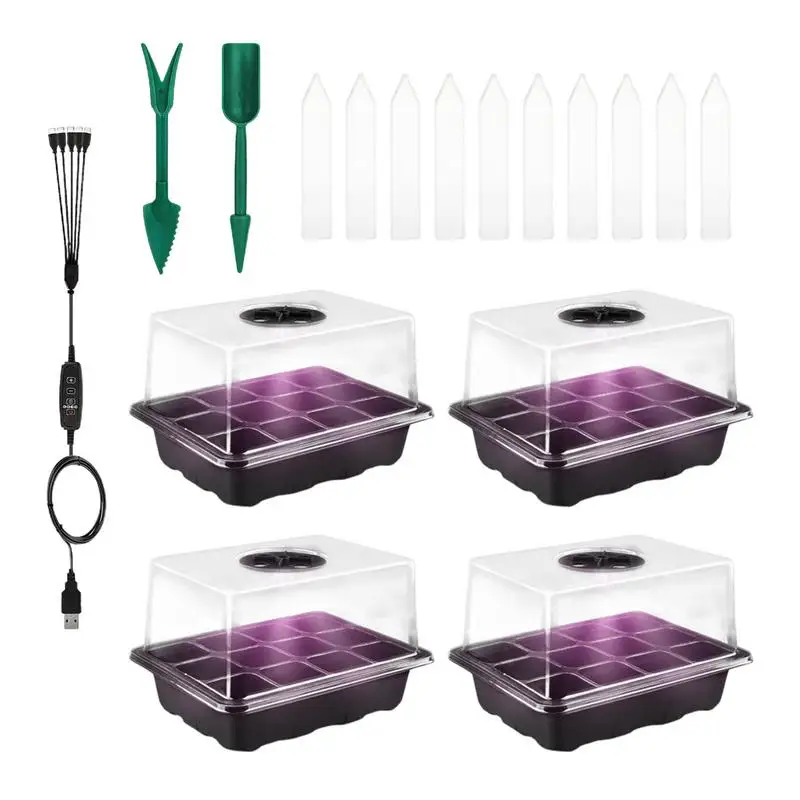 

Seedling Starter Trays With Grow Lights 12 Cell Clone & Plant Propagation Kit Propagation Box Adjustable Brightness Timing