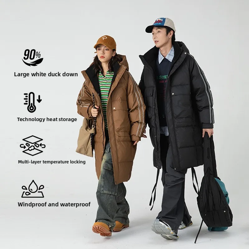 

Высококачественная зимняя спортивная белая пуховая куртка с длинными рукавами и перьями для мужчин и женщин, толстая и ветрозащитная с капюшоном