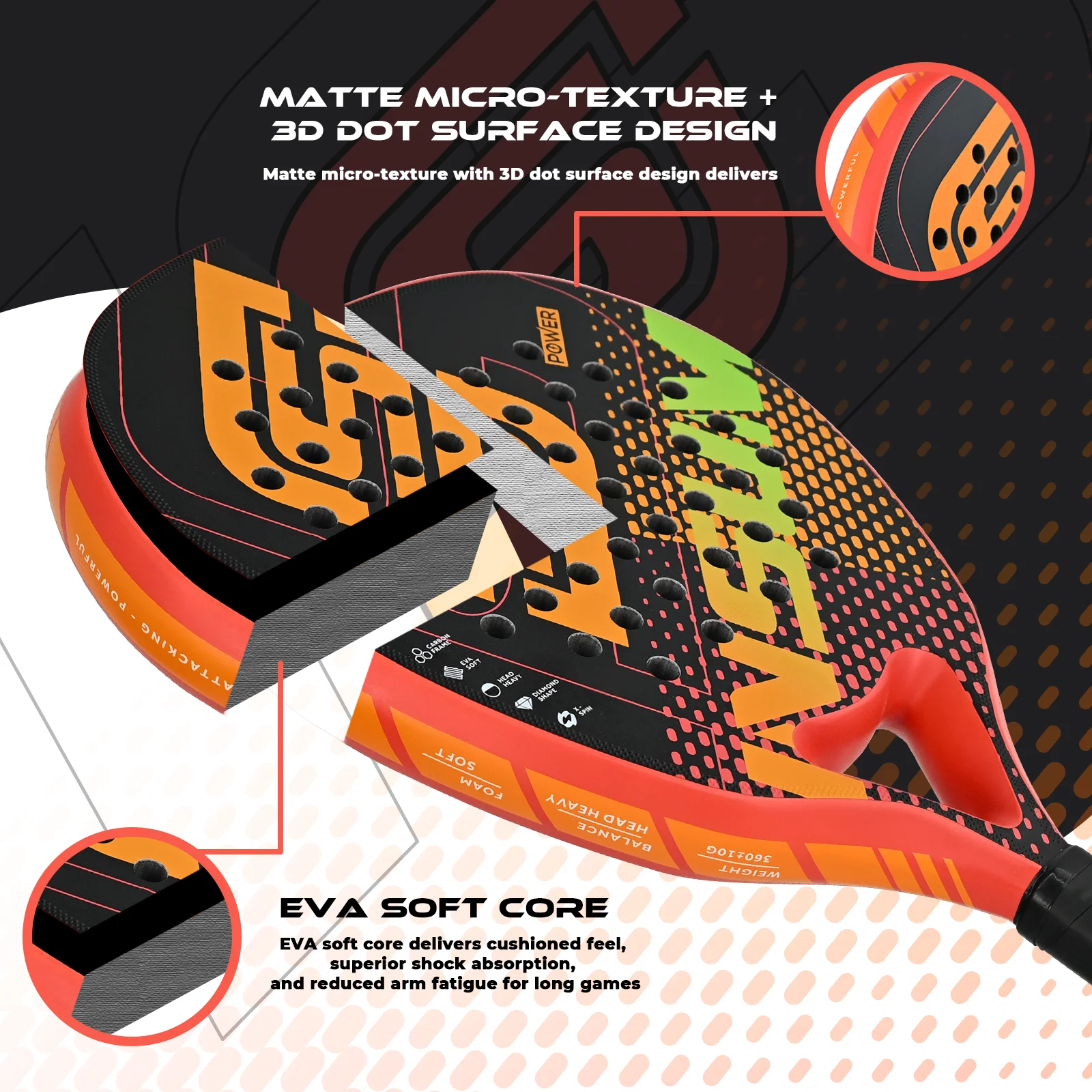 INSUM Padel Racket With Ventilation Holes for Reducing Wind Resistance Diamond Shape Padel Racquet Provides Balance