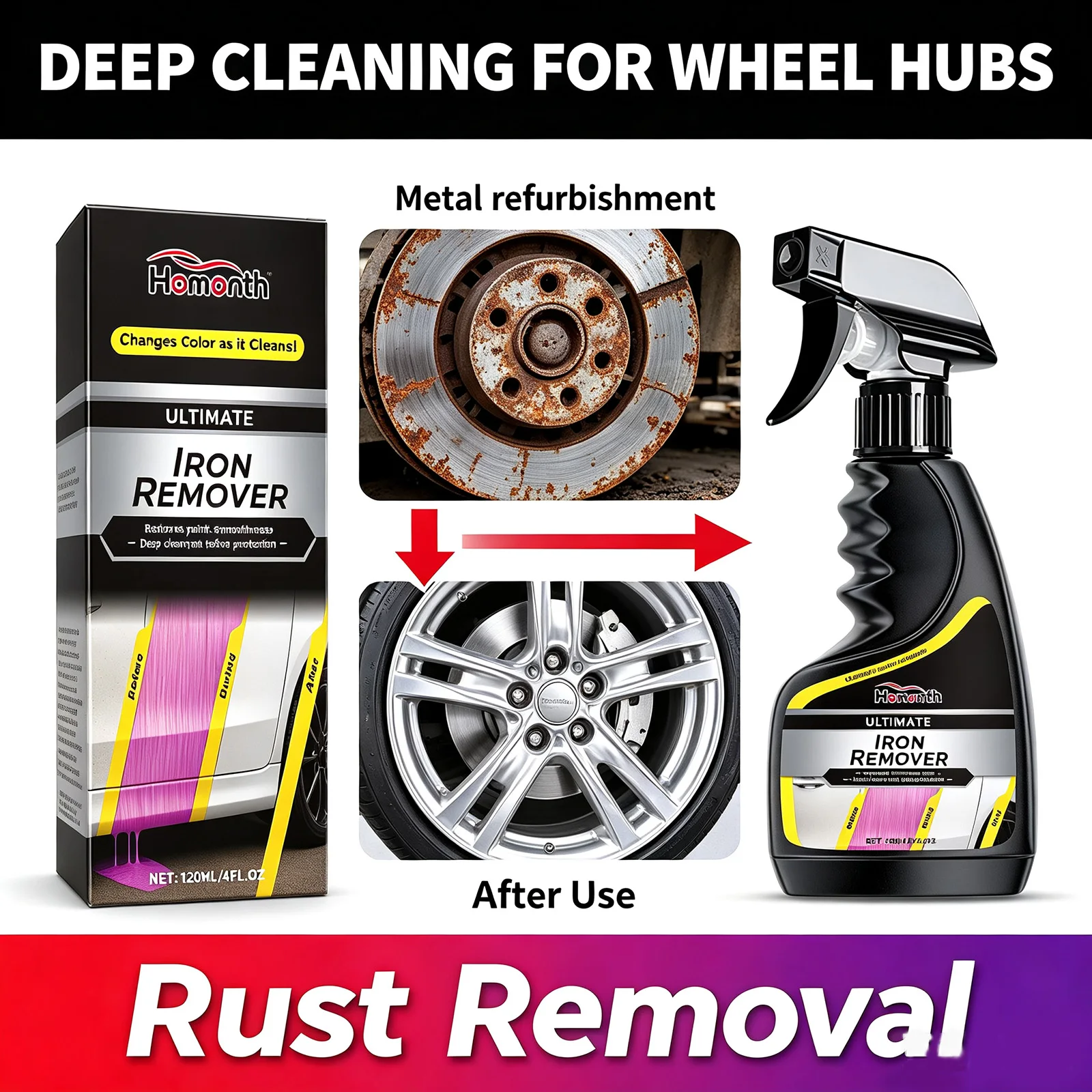 Universal Car Rust Remover Spray – Fast-Acting Wheel Hub & Exhaust Pipe Derusting Agent Metal Oxide, Anti-Corrosion Protection