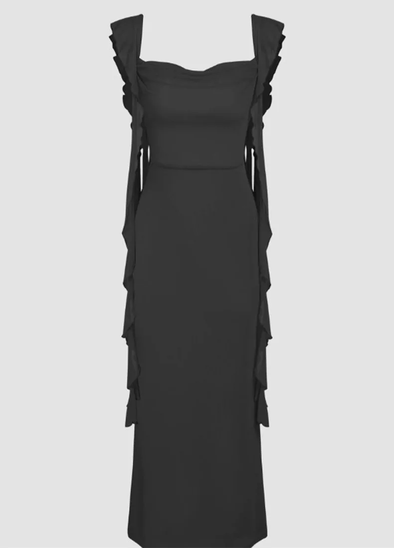 فستان نسائي صيفي جديد موديل 2025 برقبة مربعة بدون أكمام مكشكش وجانبي مطوي أخضر فاتح بقصة ضيقة فستان أنيق #6