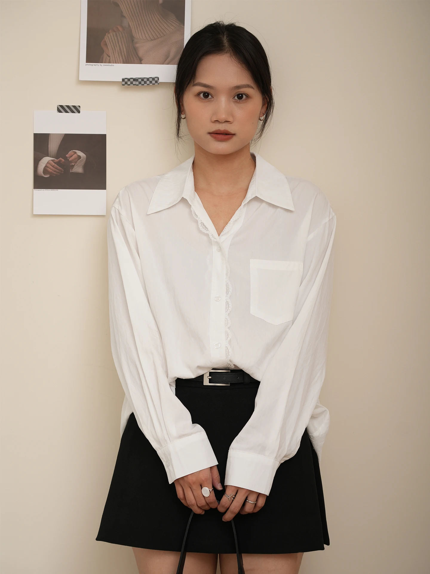 

BUBU Spring 2026 V-ne Long Sve Women's irt Loose Lace Trim Cotton Blend Breathable French Sle Faion for Teens