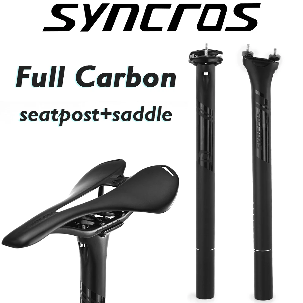 SYNCROS Matte Carbon Fiber Saddle Road/Mountain Bike Seat Cushion MTB Folding Bike Seat Seatpost 27.2/30.8/31.6mm,High 350/400MM