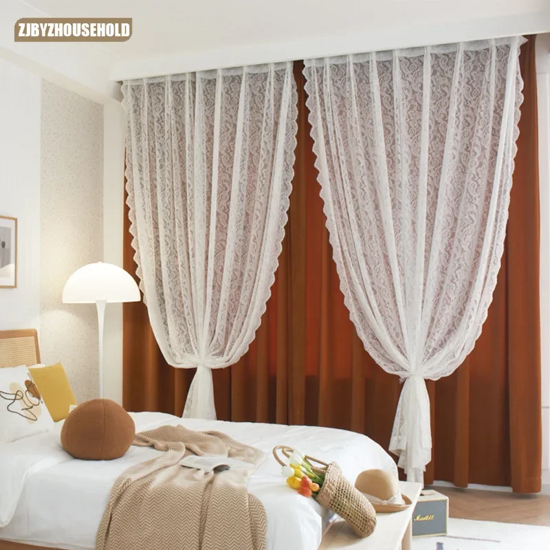 

Nordic Curtains for Living Room Embroidered Luxury Window Gauze White Lace Bedroom Simple White Gauze Curtain