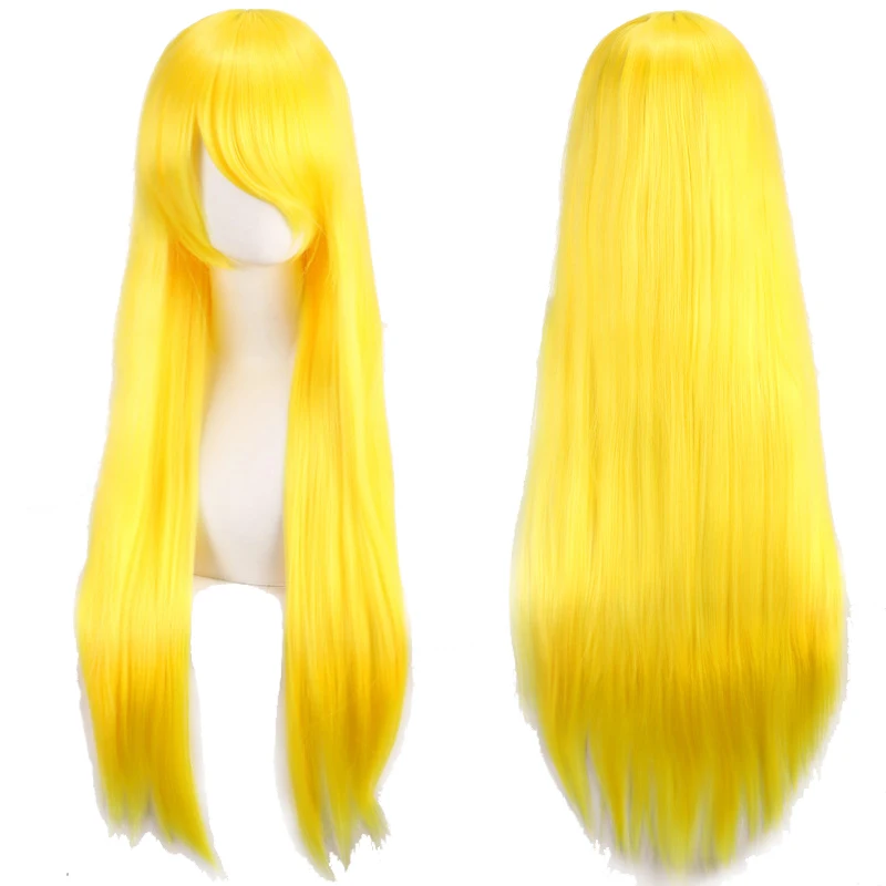 80 cm lange synthetische wit paars cosplay pruiken groen haar rechte zilveren pruik roze haarstukje lolita pruik met pony