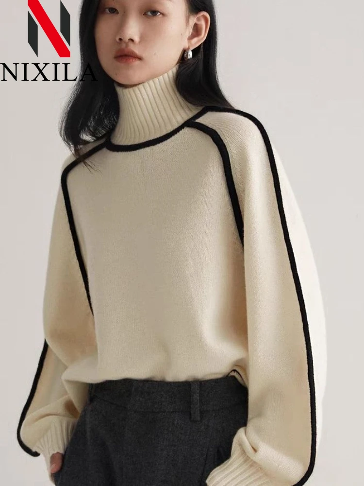 New in Autumn Winter Sweater Women Korean Fashion Elegant Turtleneck Pullovers Leisure Loose Long Sleeved Tops Female Clothing