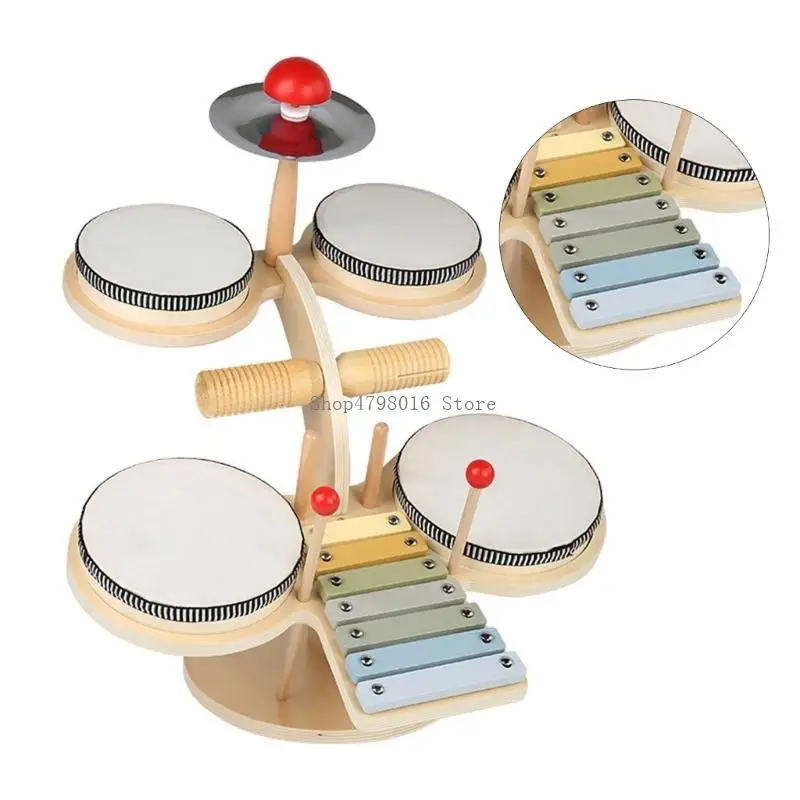 キッズ木製楽器玩具ドラムセット感覚パーカッション音楽玩具-5in1