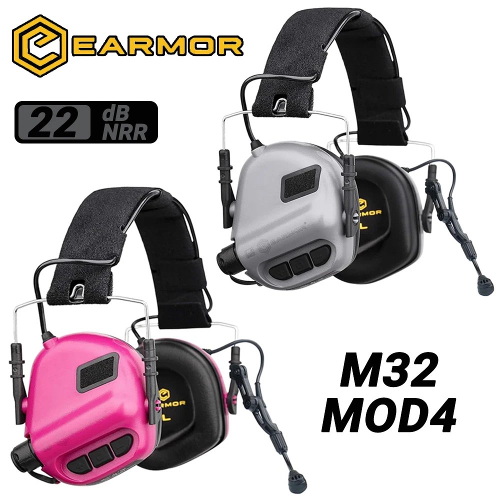 Earmor M32 cuffie tattiche cuffie da caccia e tiro con microfono, amplificazione del suono, giacca Nato TP120, rosa/grigio