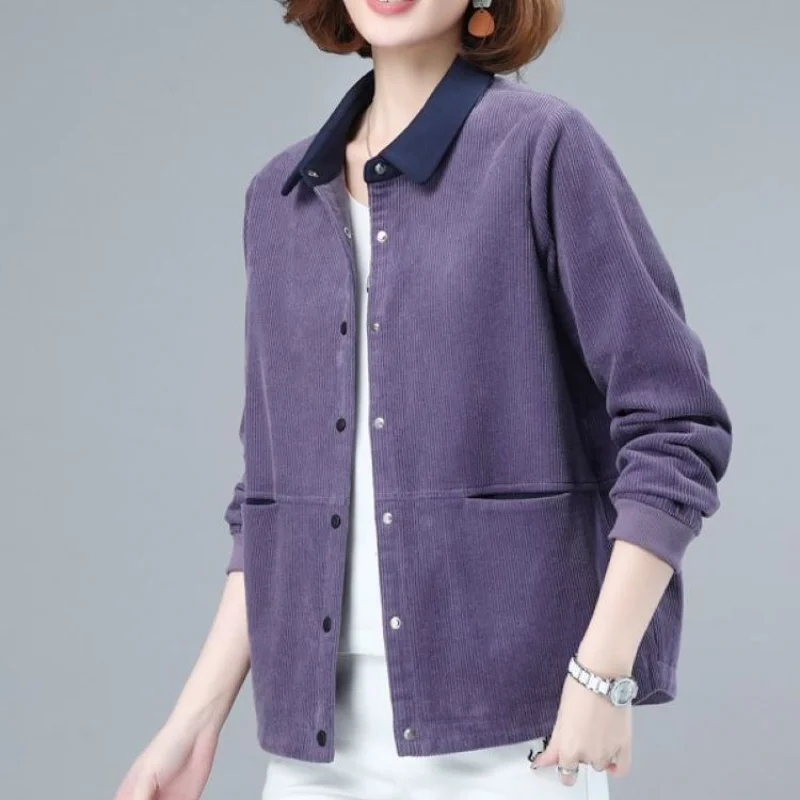 

All-match Short Women Spring Autumn New Casual Loose Corduroy Cardigan Jacket