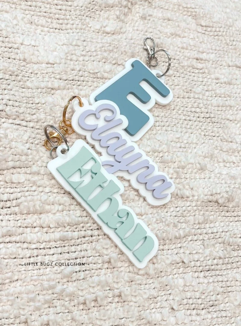 Retro Acrylic Customized Name Backpack Tags Personalized Name Luggage Tag With Stainless Steel Keyring