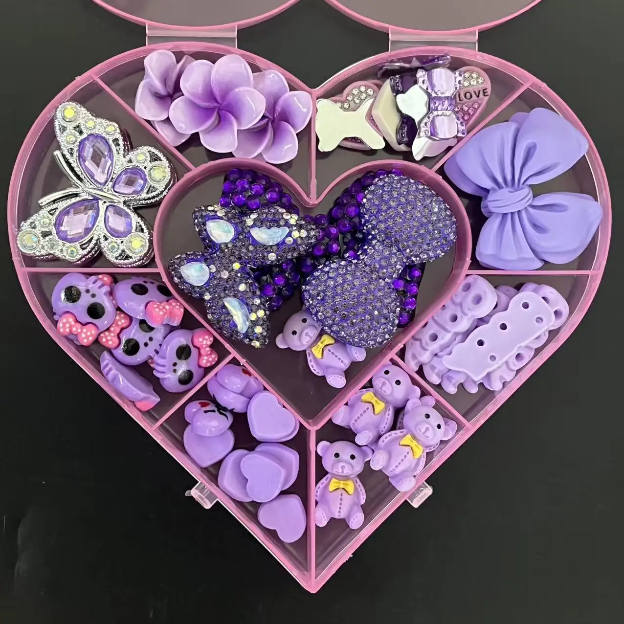 

43/47/51/52 шт. летних роскошных блестящих фиолетовых подвесок-бантиков, бабочек, сердец и надписей «I Love You» из смолы, аксессуары для рукоделия, украшения для чехлов для телефонов