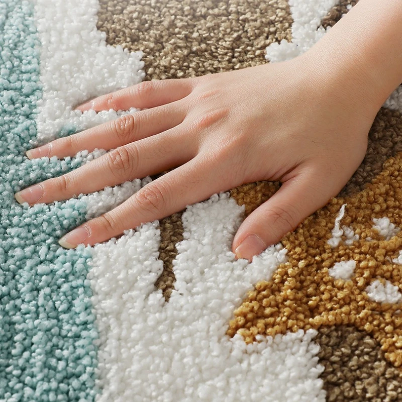 Curved Bathroom Rug, Absorbent Non Slip Mat for Shower Bathtub, Premium Thick Tufted Soft Skin Friendly, Machine Washable