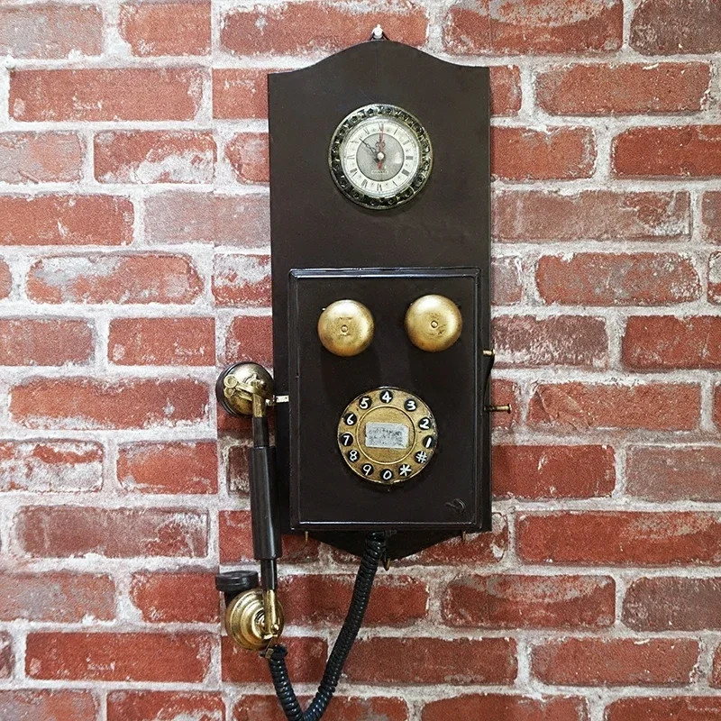 Vintage Wall Phone Decor, Antique Metal Wall Art, Distressed Telephone Model, Creative Living Room Accent