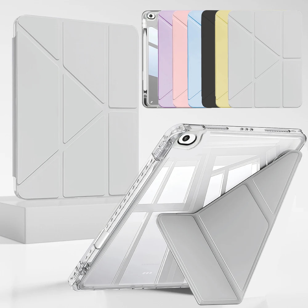 Y-förmige kristallklare Acrylhülle für iPad 5. 6. Generation 2017 2018 Air 1 2 9,7 Zoll mit Bleistiftschlitz, automatisches Einschlafen und Wecken