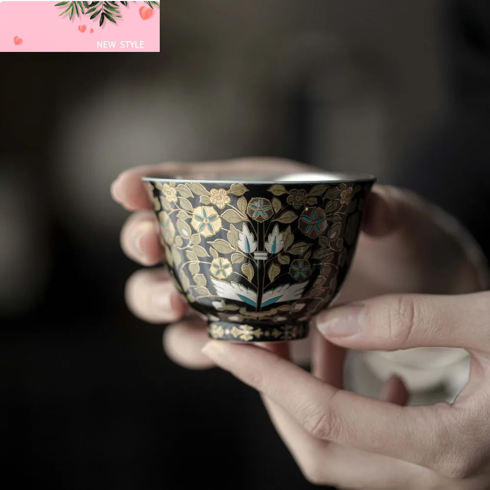 

Ручная работа, стерлинговое серебро 999 пробы, позолоченная керамика, Золотая ветка, нефритовый лист, мастер-чашка, дегустационная чаша для чая, чашань, кунг-фу, чайный сервиз, подарок