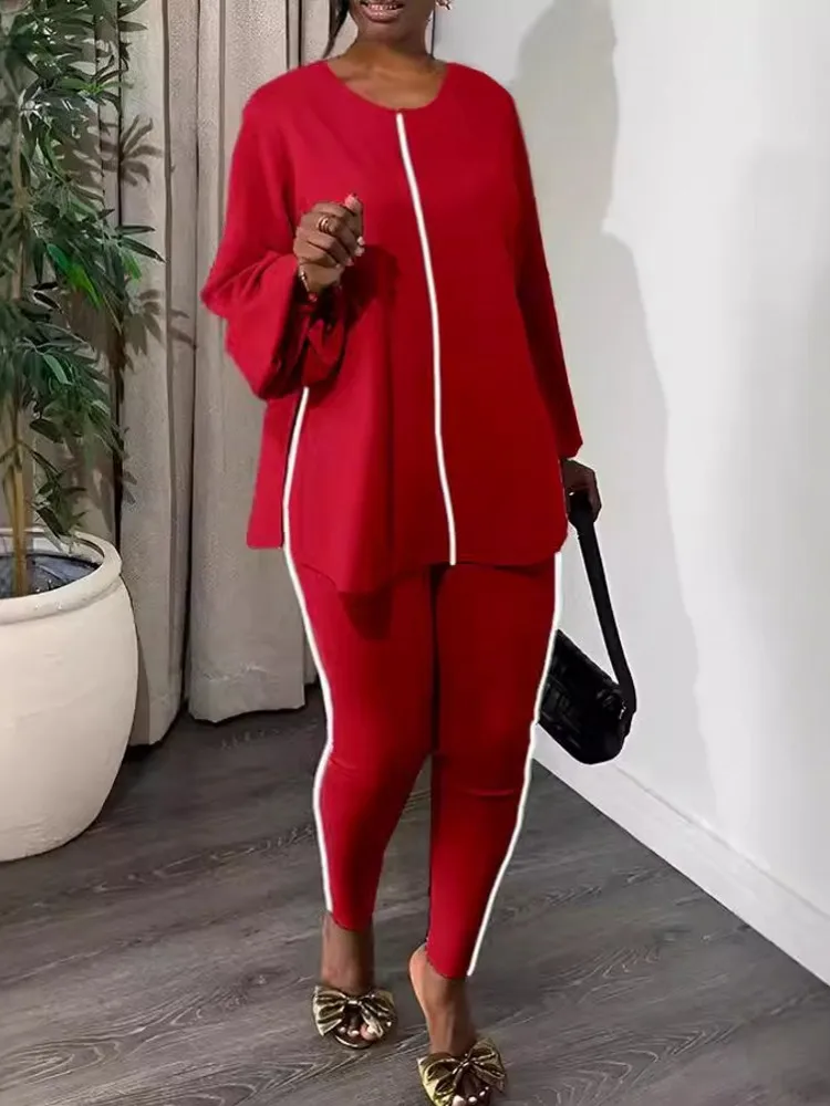 2-częściowe zestawy damskie 2024 Summer Autumn Splicing Pullover Suit Tops And Pants Suits Two Piece Set Matching Tracksuit Outfit