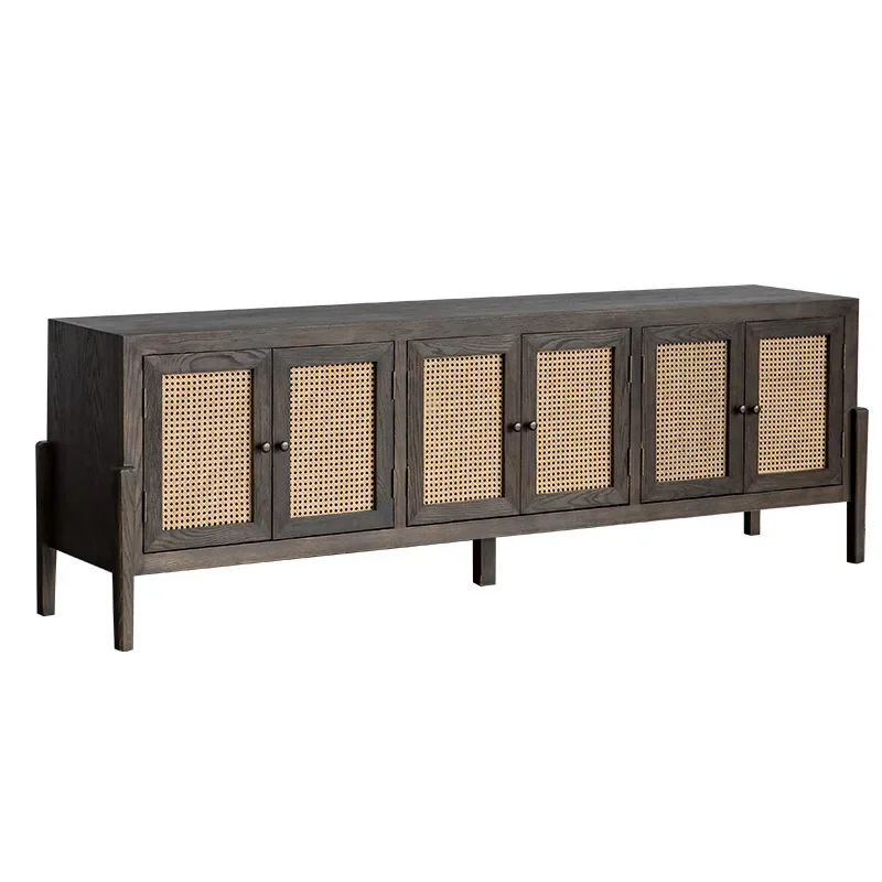 

Nordic rattan TV cabinet small apartment living room medieval retro storage rattan storage cabinet