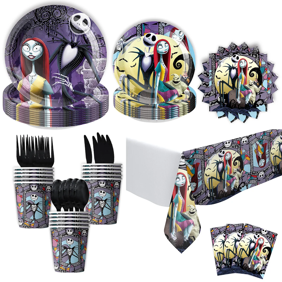 Nightmare before christmas decoration forniture per feste sacchetto regalo stoviglie usa e getta per bambini tovaglia piatti tazze tovaglioli