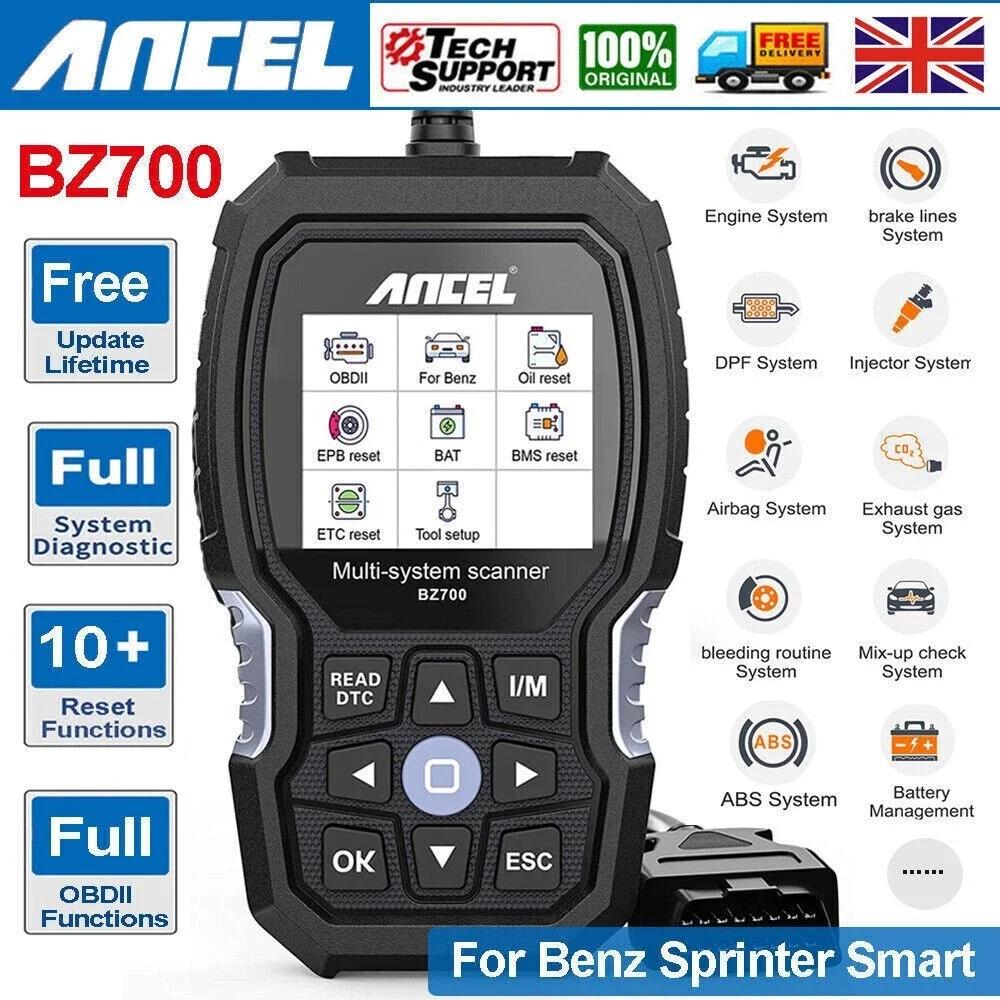 ANCEL Full System Car Scanner Tool For MERCEDES BENZ Sprinter Smart Series Vehicles ABS Bleed SRS Airbag SAS BMS EPB