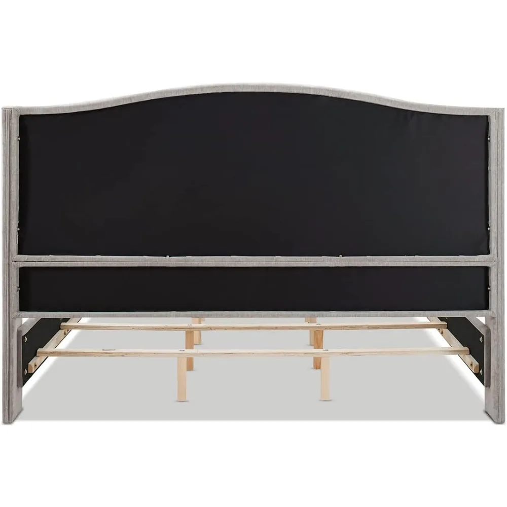 Home Marcella Upholstered Shelter Headboard Bed Set, King, Silver Grey Polyester