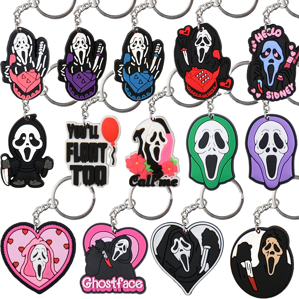 1 Stuks/Pvc Ghost Face Wit Skelet Sleutelhangers Roze Paars Blauwe Sleutelhangers Horror Film Sleutelhangers Hart Sleutelhangers Halloween Geschenken