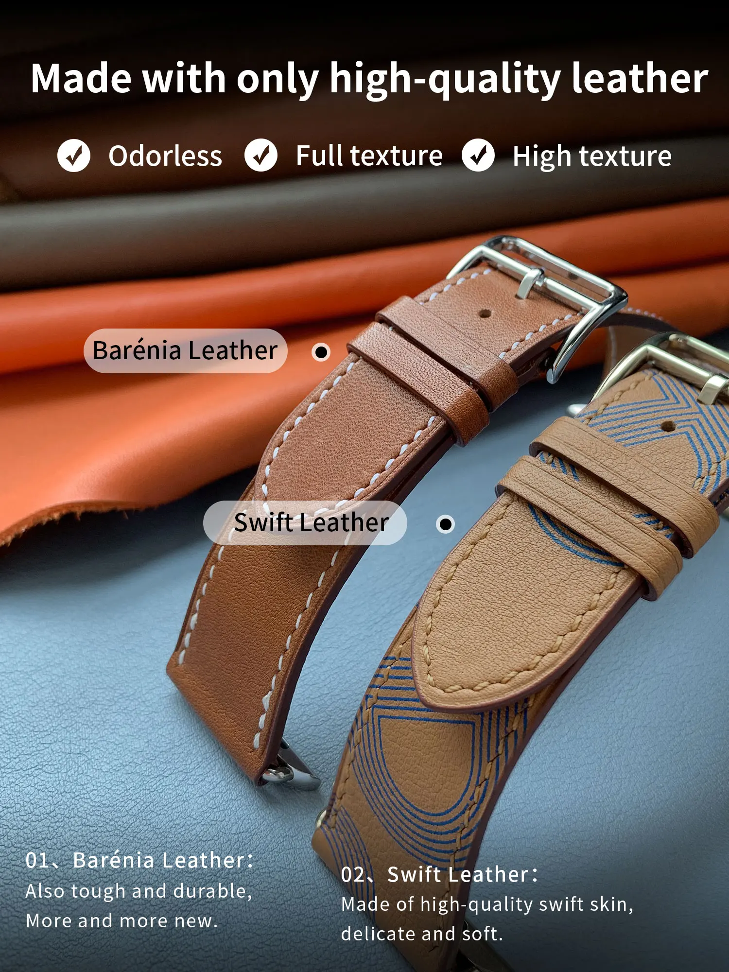 Kebitt High Quality Swift Barenia Leather Single Tour Iwatch Band For Apple Watch Ultra 8 7 6 Se 5 4 Strap 40 44 41MM 45MM 49MM