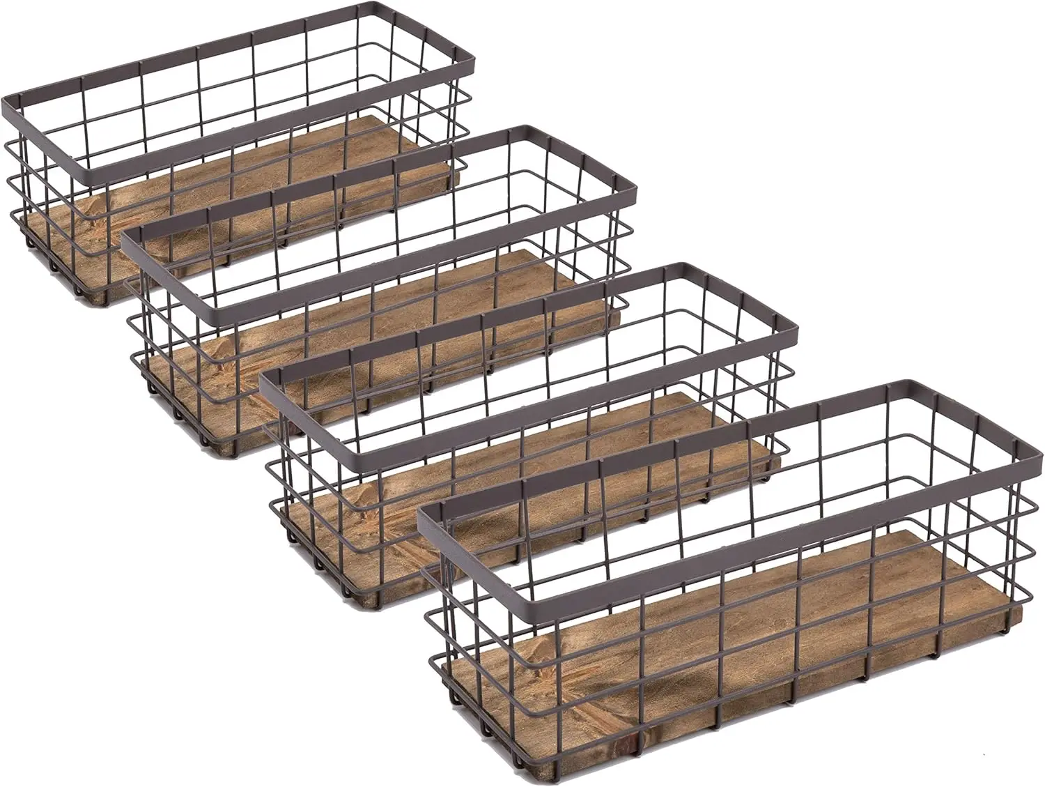 

Съемная деревянная основа, металлическая проволочная корзина для хранения, органайзер для кухни, ванной комнаты, кладовой - коричневый (4 шт.)