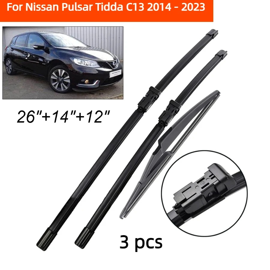 ZHANGU Wiper Front & Rear Wiper Blades Set For Nissan Pulsar Tidda C13 2014 - 2023 Windshield Windscreen Window 26