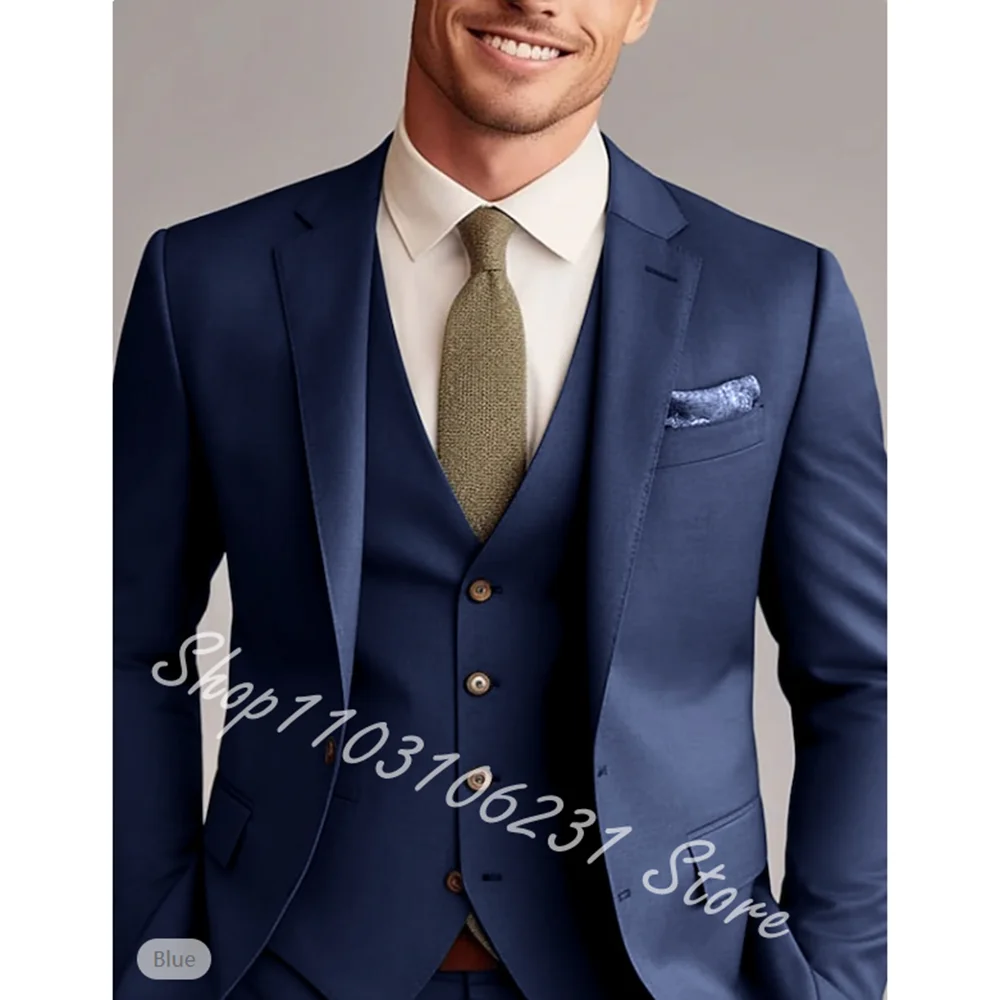 

Men's Suit 3 Piece Single Breasted Notched Lapel Jacket Business Formal Slim Fit Wedding Suit Men Blazer+Pant+Vest Costume Homme