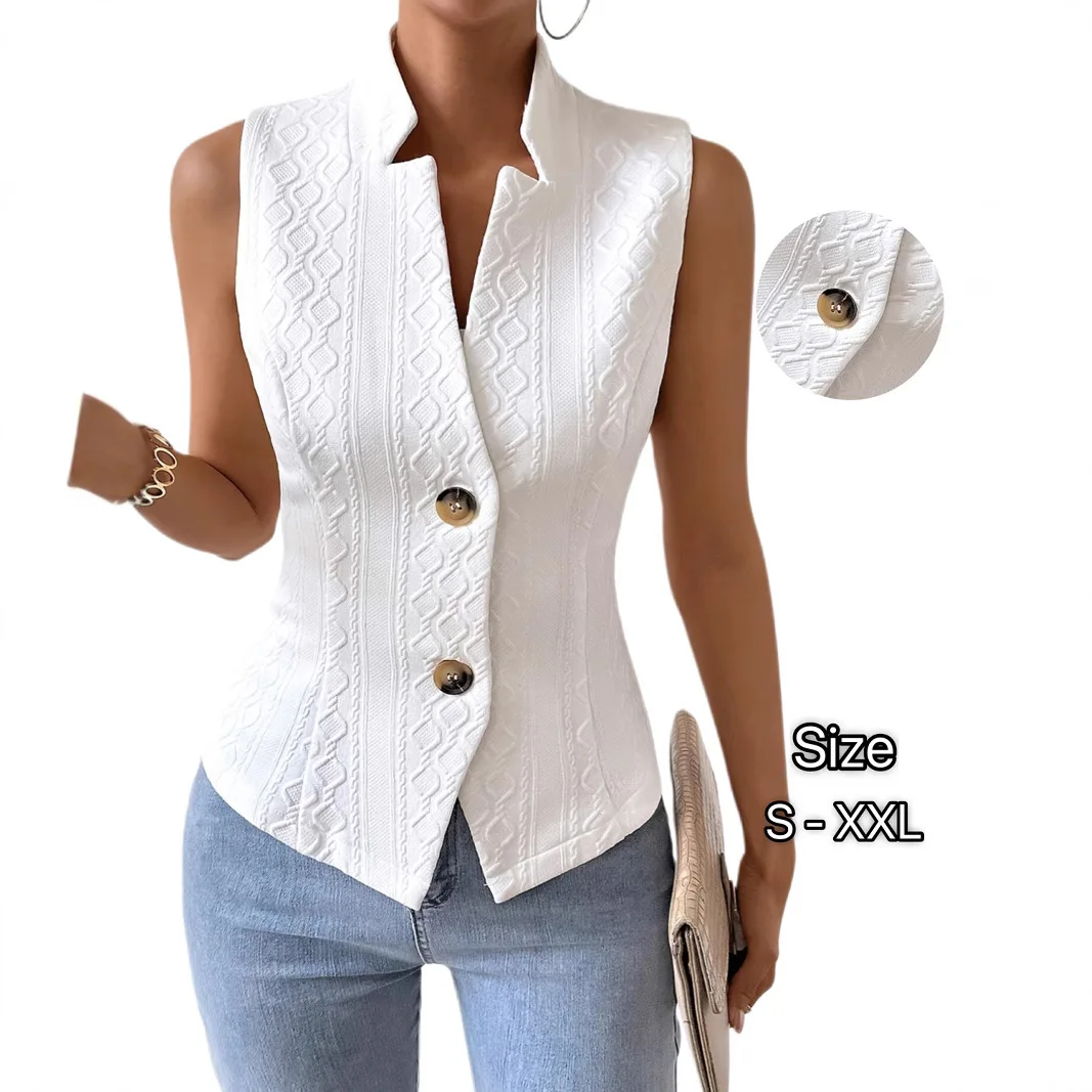 

Women's Spring and Autumn Sleeveless Vest Women's Versatile Suit Casual Coat Button Tank Top