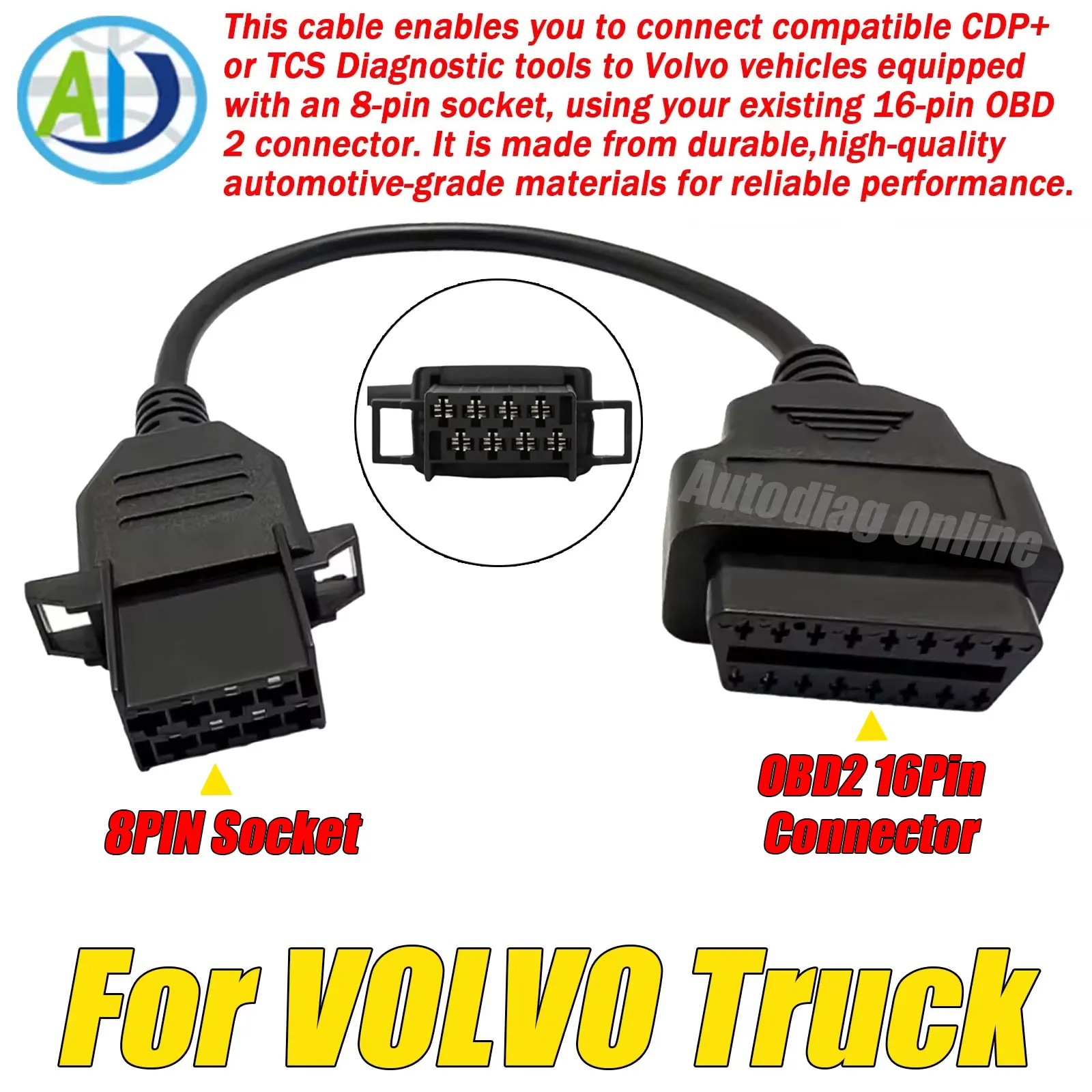 OBD2 Adapter Cable For Volvo Diagnostic Connector Cable 8Pin to 16Pin For Diagnostic Connetor For Truck 8Pin To 16Pin OBD2 Scan