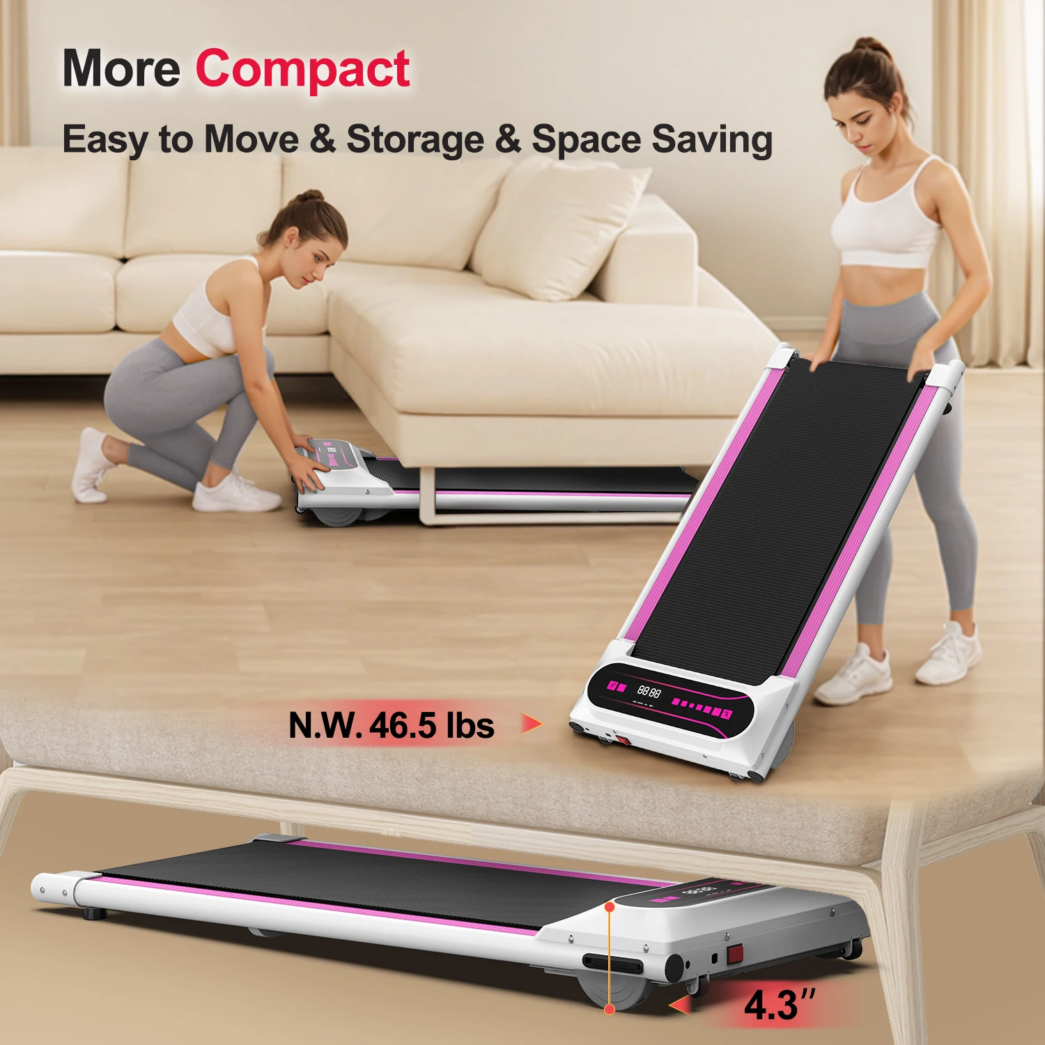 Portable electric small treadmill for home/office use, 2.25HP desktop walking, small running walking machine with remote control