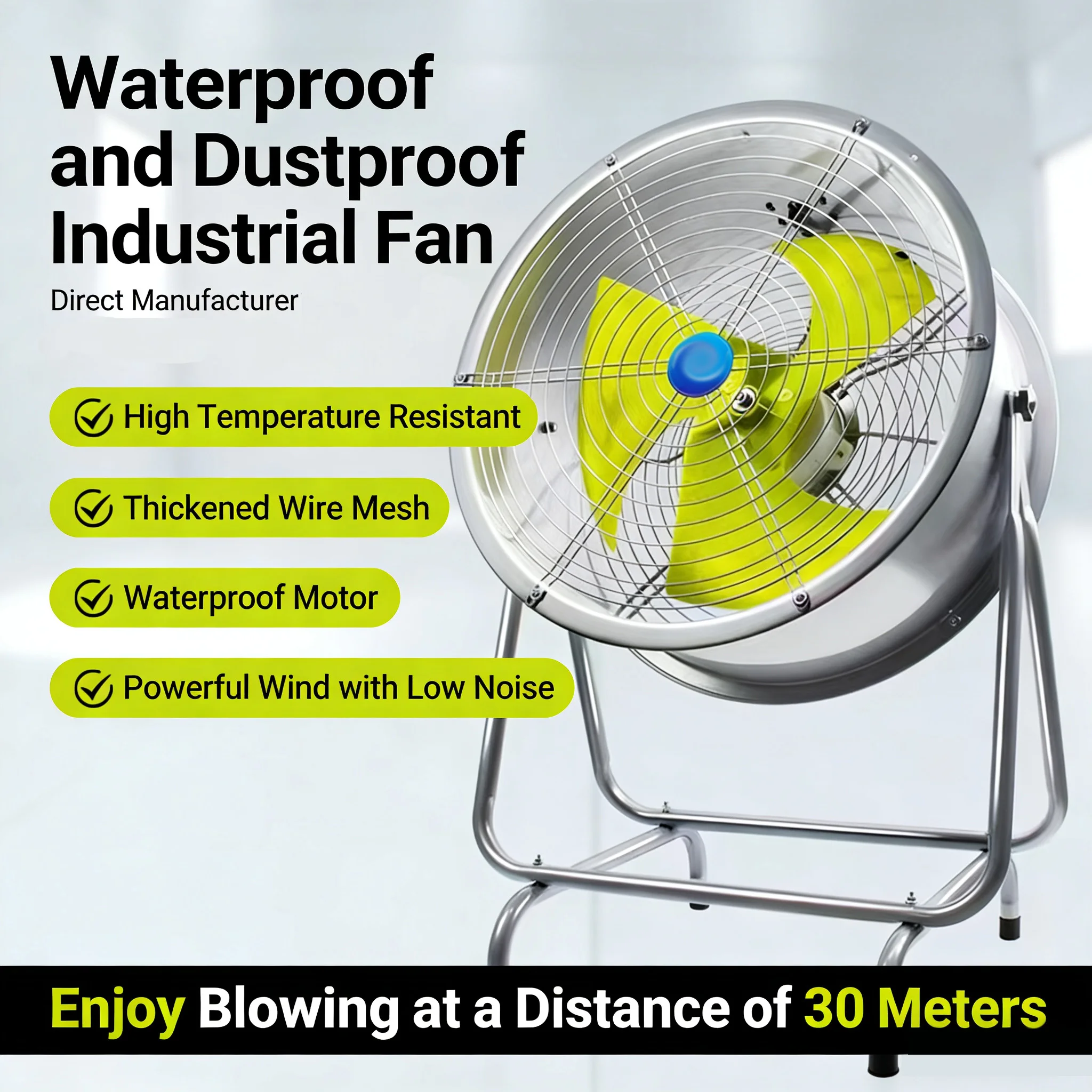 16 Inch Portable Industrial Axial Ventilation Fan with Ball Bearing Waterproof Metal Extractor 220V Adjustable Speed - view 2