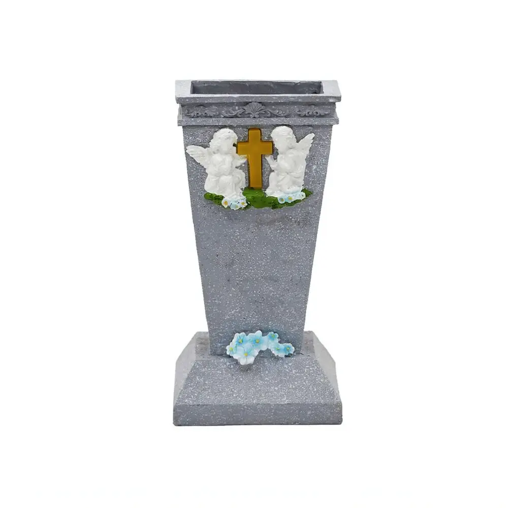 Memorial Grave Vase With Solar Angel Cross Figurine Outdoor Flower Holder For Cemetery Garden Backyard Remembrance