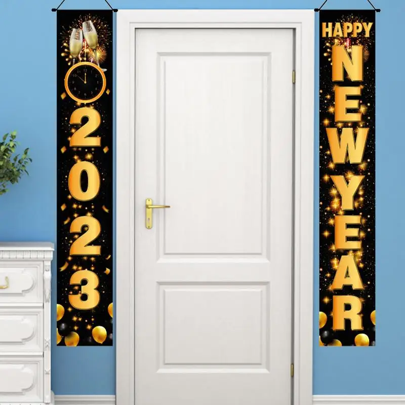 Pancarta de Feliz Año Nuevo de 70.87x11.81in, decoración colgante para puerta de Feliz Año Nuevo, suministros para fiesta de Nochevieja, decoración para puerta delantera de casa