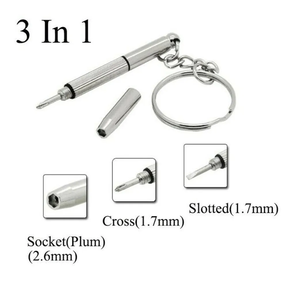 2Pcs Multifunctional Mini Screwdriver 3in1 Screw Driver Glasses Phone Watch Screw Repair Tool Keyring Key Chain