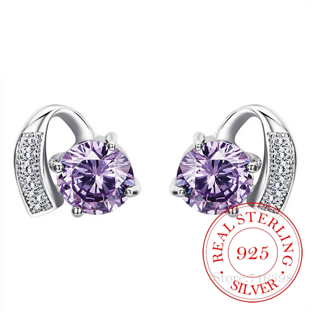 100% 925 Sterling Silver Crystal Heart Stud Earrings for Women 2025 Korean Girls Gift Fashion Wedding Jewelry Bijoux Pendientes