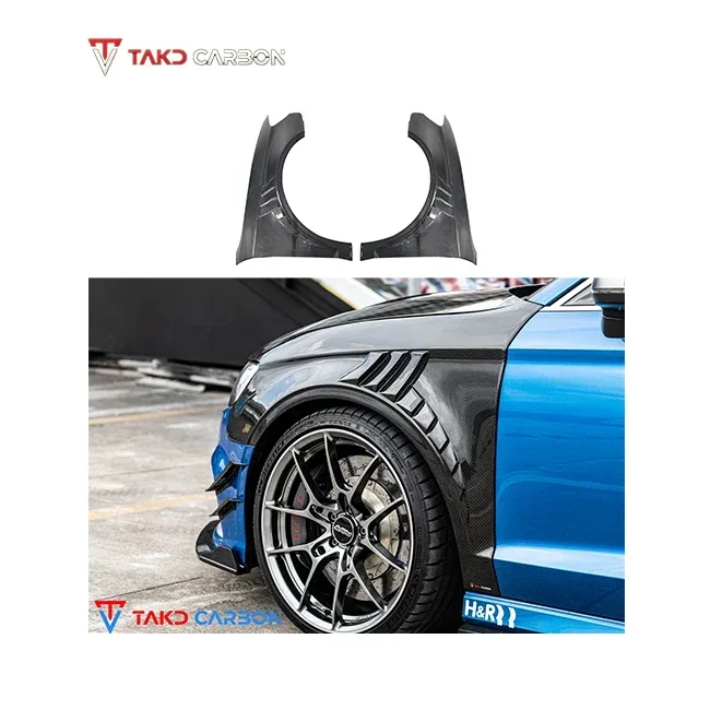 3K Twill Carbon Weave Perfect Fitment Dry Carbon Fiber Material Wheel Fenders For AUDI RS3 Sedan 2017-2019