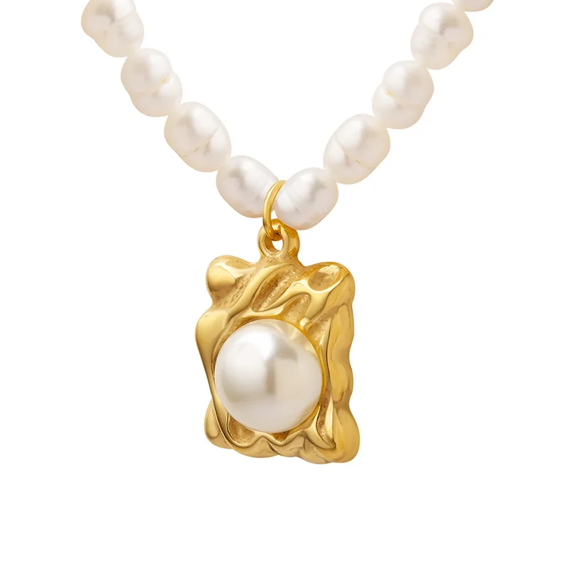 

French Vintage Versatile Pearl Pendant Necklace Titanium Steel Jewelry Celebrity Temperament Fashion Trend Gift
