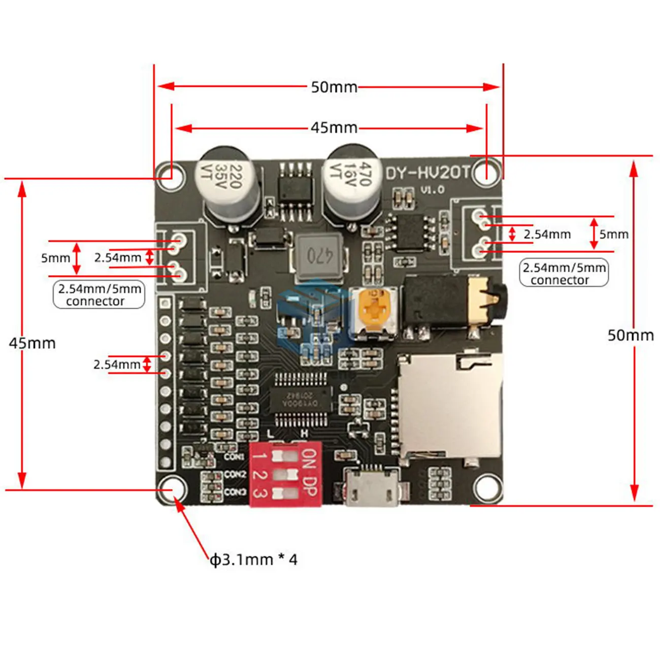 DY-HV20T 12V/24V power supply10W/20W Voice playback module supporting Micro SD card MP3 music player for Arduino