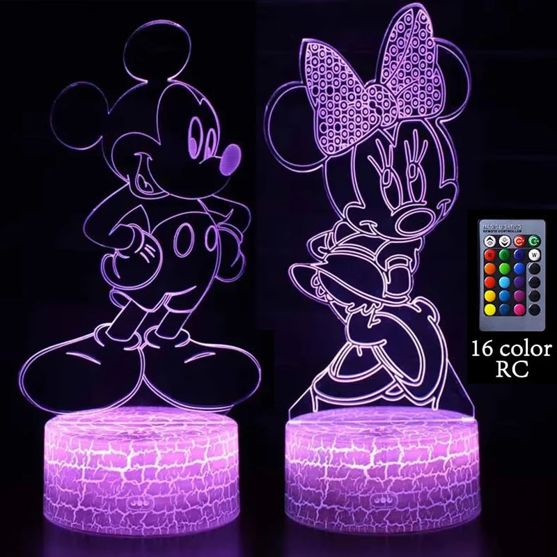 Disney Mickey Minnie LED Lamp Cartoon Figures Miniso Night Light Table Lamps USB Sleep Neon Lights Home Decor Kids Birthday Gift