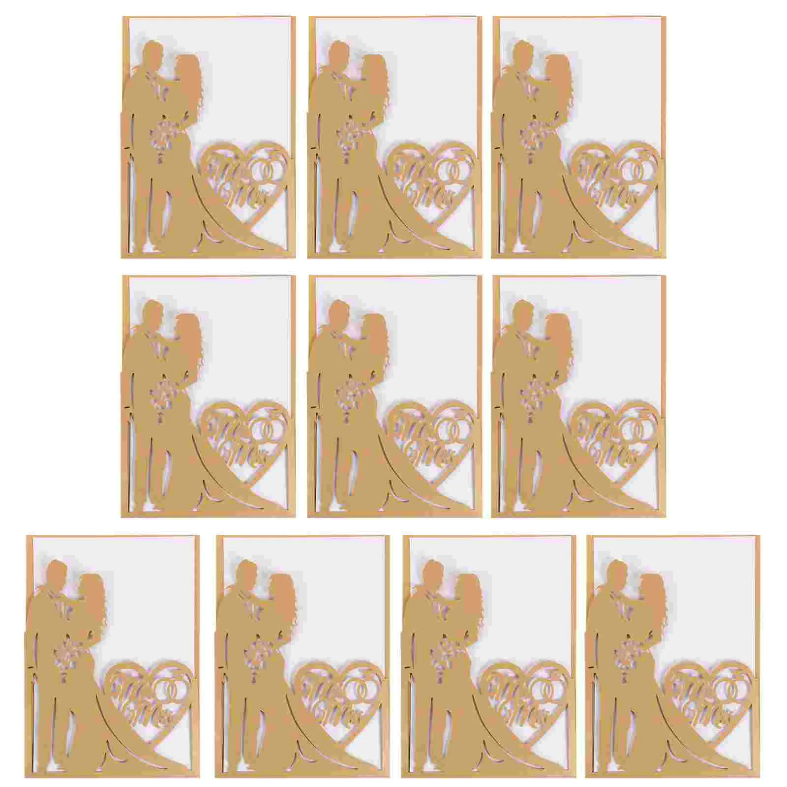 

10 Pcs Greeting Cards Hollow Wedding Romantic Invitations Decoration Golden for Activities Bride