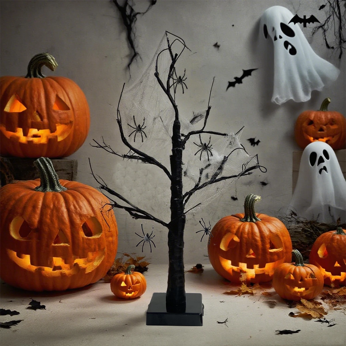 1 قطعة 24 LED الاصطناعي الأسود شجرة البتولا ضوء الجدول مصباح مع 1 جرام تمتد نسيج العنكبوت و 5 العنكبوت الصغيرة للمنزل باتري هالوين ديكور #5