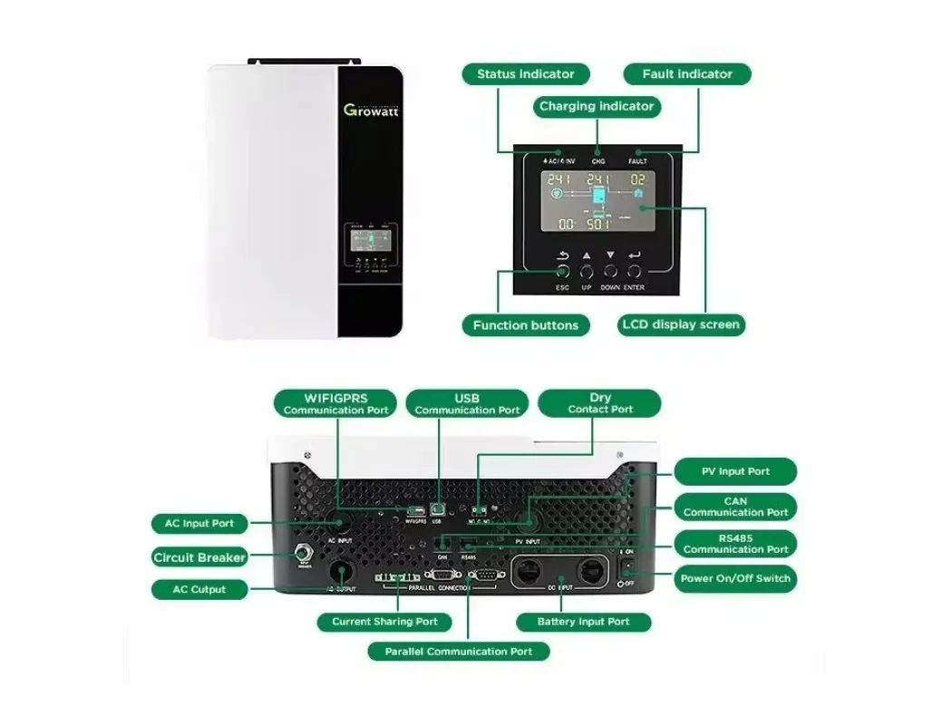 Ready Stock Growatt SPF 5000ES 5KW Off Grid Solar Inverter Single Phase Pure Sine Wave 5000W Solar Inverter With WiFi