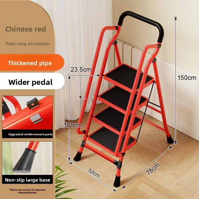 Safety Step Ladder with Load-Bearing Anti-Slip Wide Pedal Carbon Steel Household Stepladder for Home Kitchen Bedroom Living